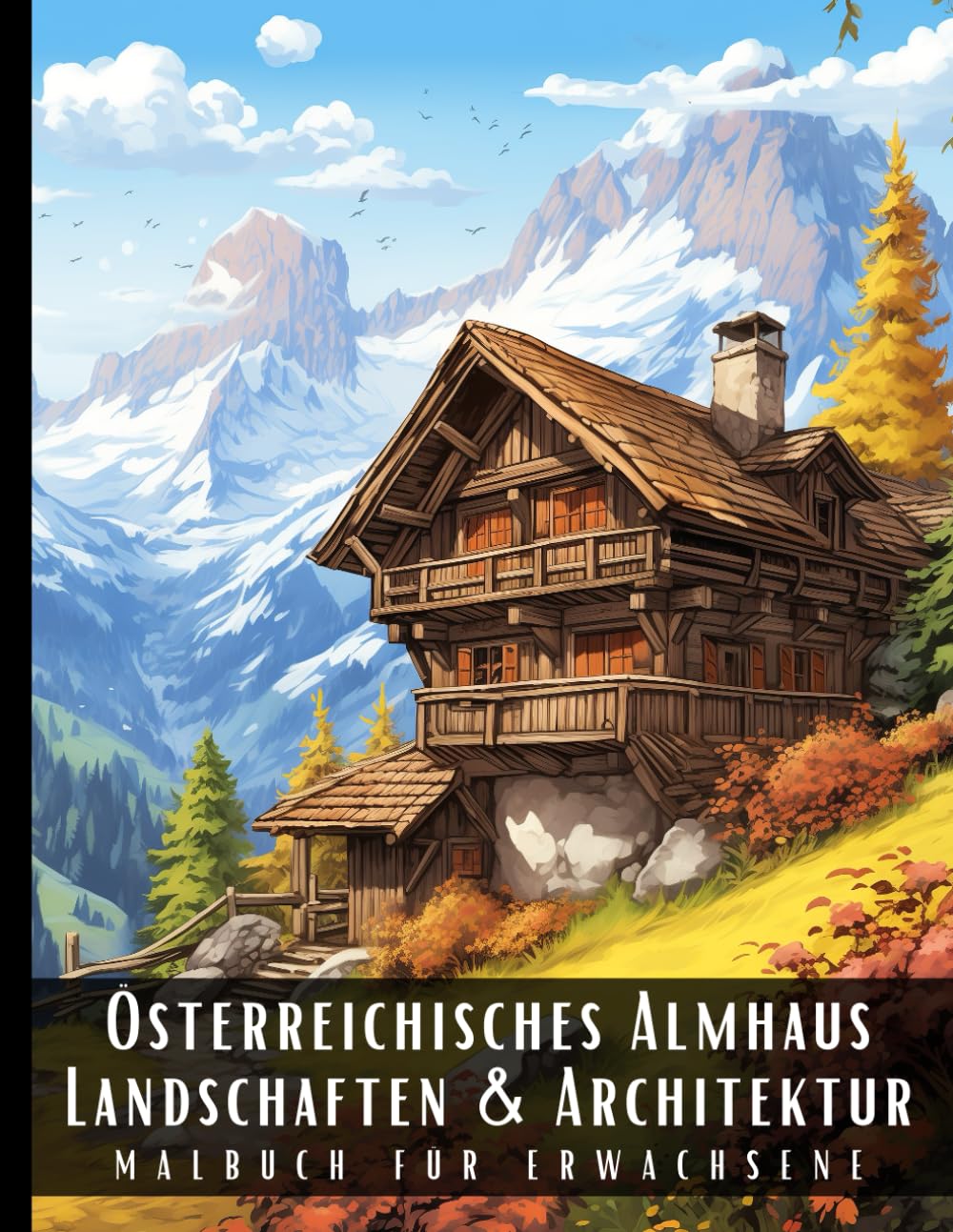 Österreichisches Almhaus Landschaften und Architektur Malbuch für Erwachsene: Malbuch mit wunderschönen Naturlandschaften und Fremden Gebäuden für ... und zur Entspannung – 50 Malseiten Architecture