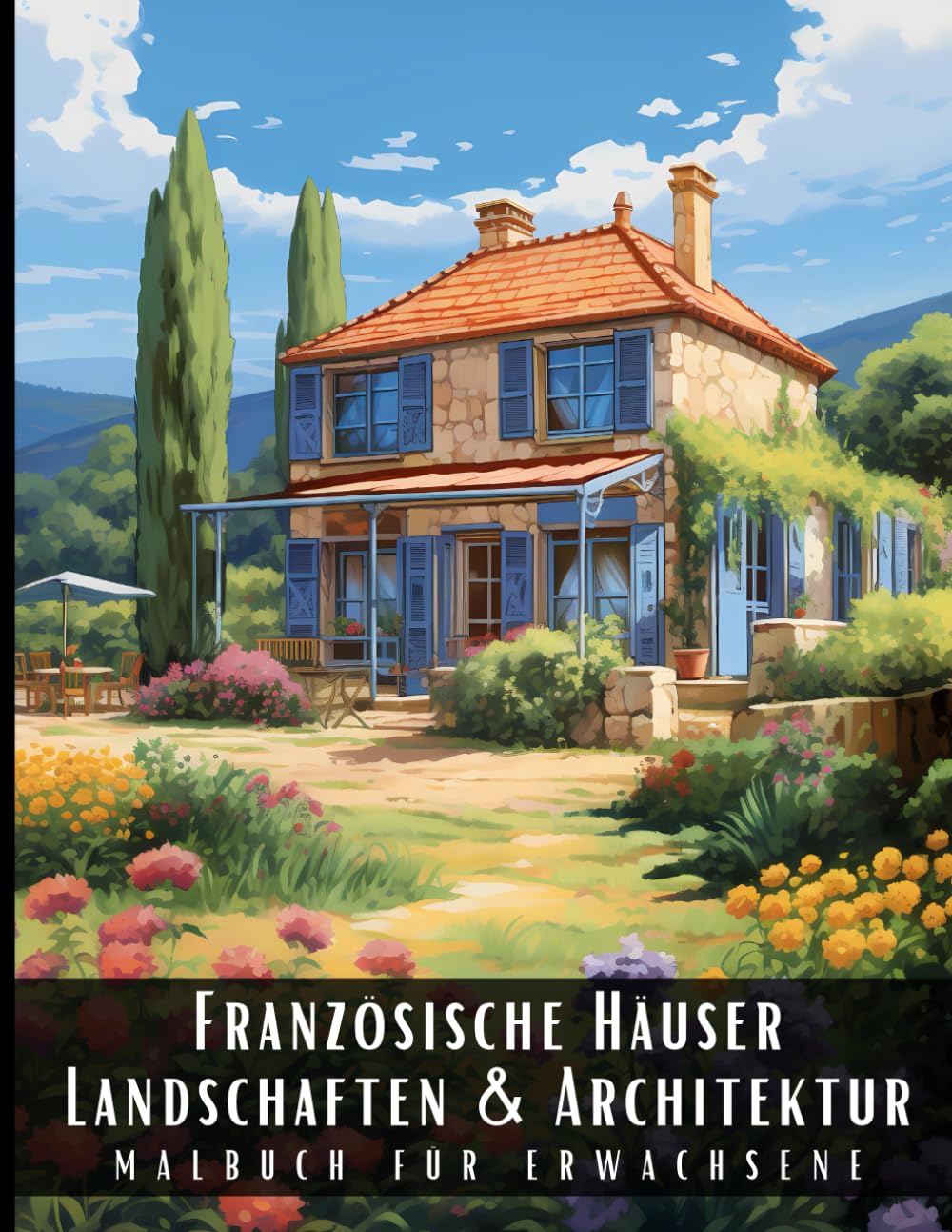 Französische Häuser Landschaften und Architektur Malbuch für Erwachsene: Malbuch mit wunderschönen Naturlandschaften und Fremden Gebäuden für ... und zur Entspannung – 50 Malseiten Architecture