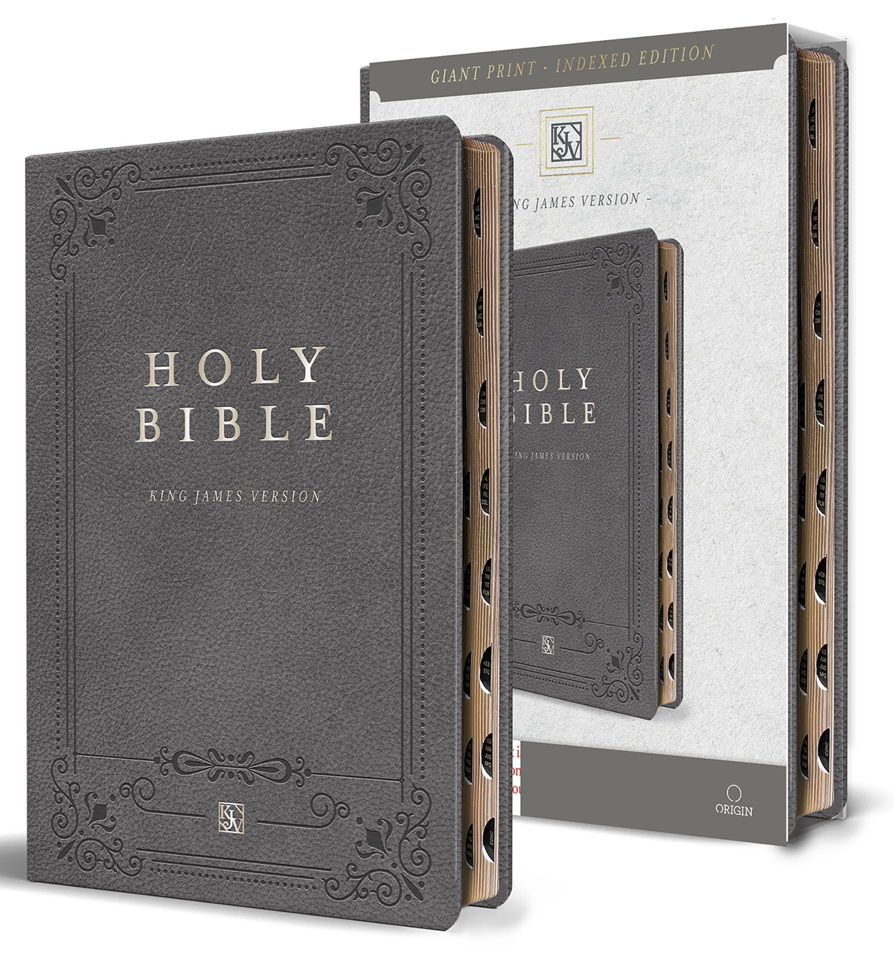 KJV Holy Bible, Giant Print Thinline Edition, Large Format, Gray Premium Imitation Leather, Red Letter, Thumb Index, Ribbon Marker Religion & Esotericism