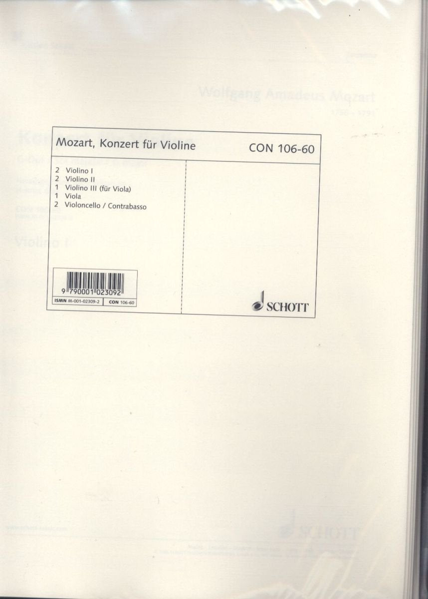 Konzert G-Dur: KV 216. Violine und Orchester. Streicher-Ergänzungssatz. (Concertino) Sheet Music
