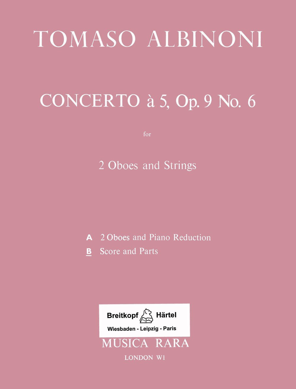 Concerto à 5 in G op. 9/6 für 2 Oboen, Streicher, Bc - Partitur und Stimmen (MR 1866b) Sheet Music